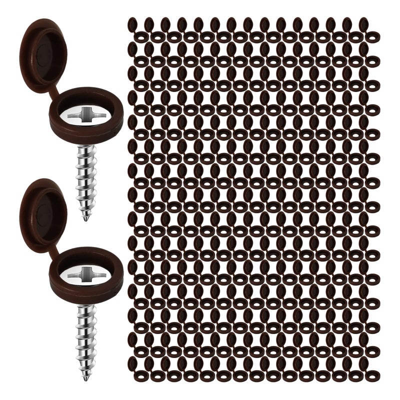 Runseaway 150Pcs Dark Brown Plastic Screw Covers, Hinged Screw Cover Caps, Hinged Fold Over Caps Dust Washers Snap Flip Tops for Screw Protection - Image 1